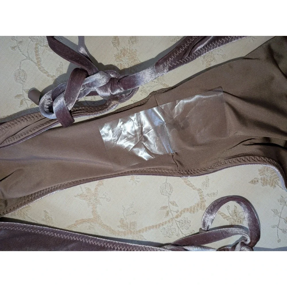 SKIMS Stretch Velvet Tie Tanga Bikini Bottom Smokey Taupe‎ 4X NWT